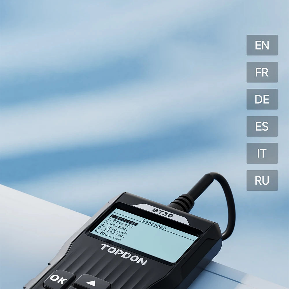 TOPDON BT30 12V Car Battery Tester Digital Automotive Diagnostic Analyzer Vehicle Cranking Charging Scanner Tool One For All