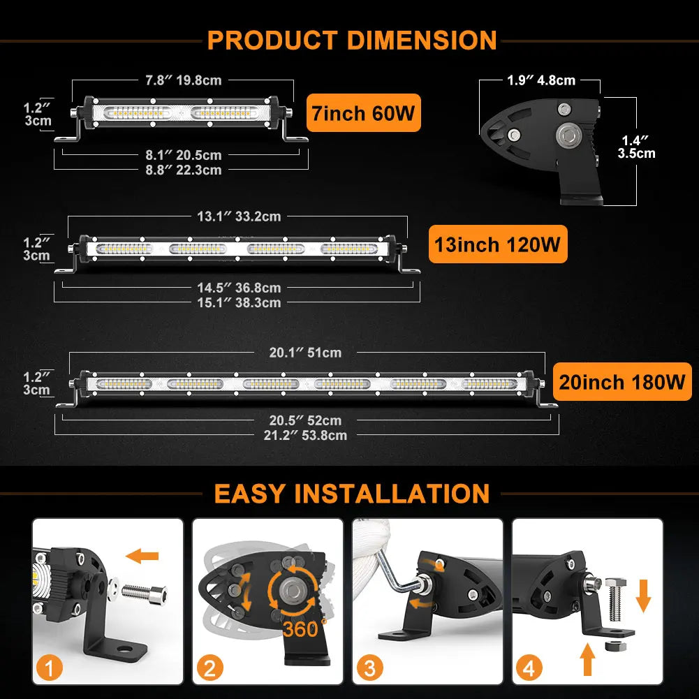 NAOEVO 7" 13" 20" inch Ultra Slim Barra Led light bar 12V 24V Flood Led Bar 4x4 Fog For Car Truck  ATV Jeep Off road Light Bar