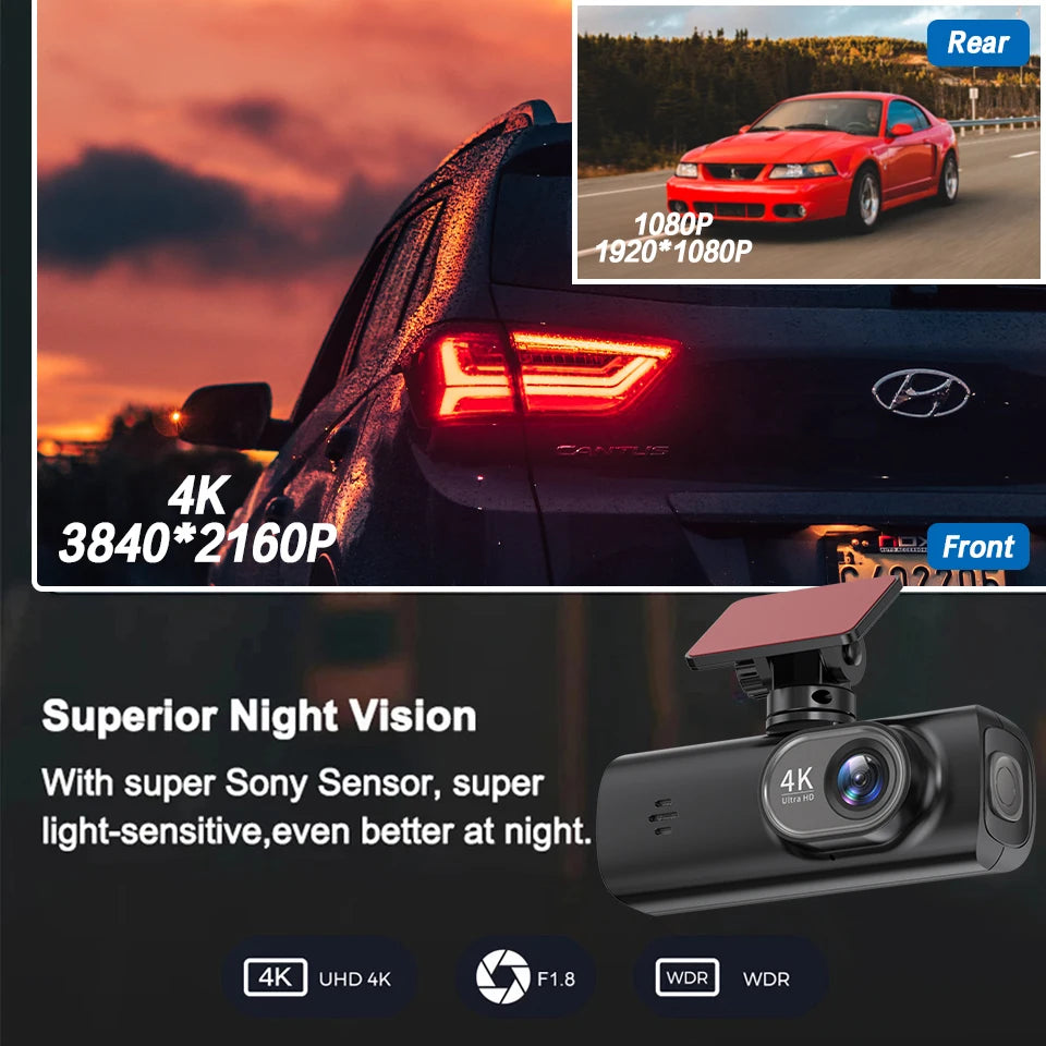 Dash Cam for Cars 4K Car Dvr Support 1080P Rear View Cam Video Recorder GPS WIFI Car Camera Night Vision 24H Parking Monitor