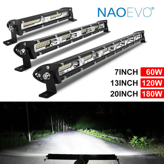 NAOEVO 7" 13" 20" inch Ultra Slim Barra Led light bar 12V 24V Flood Led Bar 4x4 Fog For Car Truck  ATV Jeep Off road Light Bar