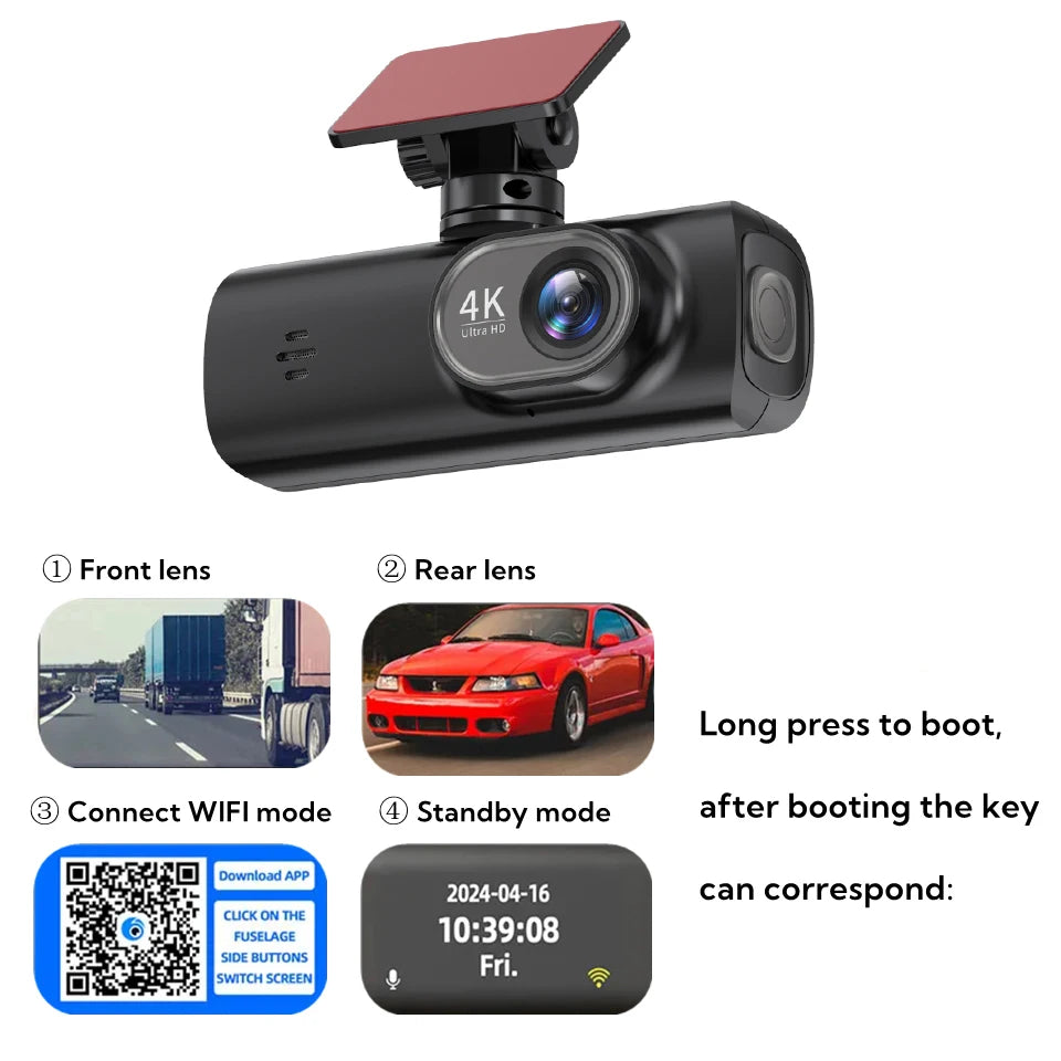 Dash Cam for Cars 4K Car Dvr Support 1080P Rear View Cam Video Recorder GPS WIFI Car Camera Night Vision 24H Parking Monitor