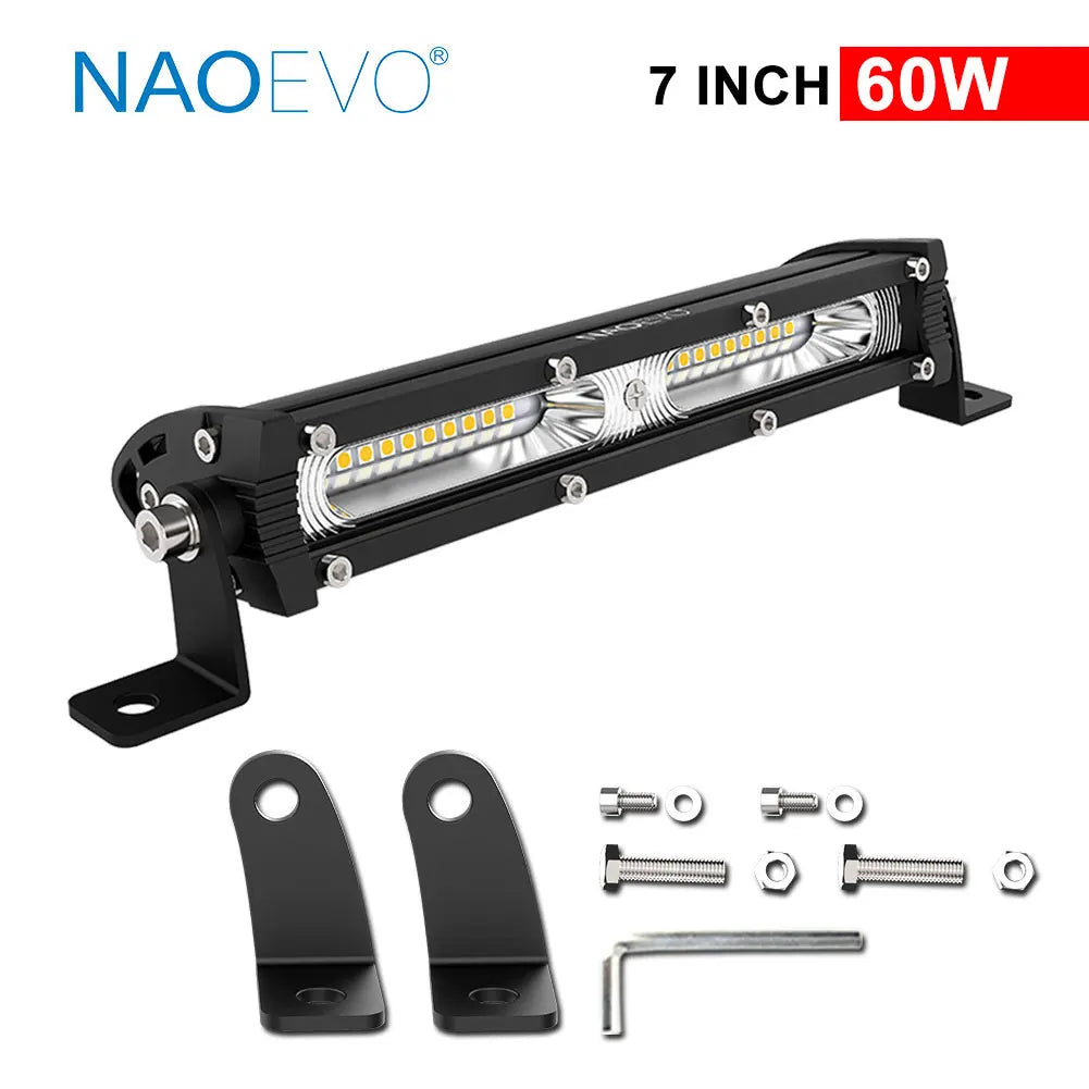 NAOEVO 7" 13" 20" inch Ultra Slim Barra Led light bar 12V 24V Flood Led Bar 4x4 Fog For Car Truck  ATV Jeep Off road Light Bar