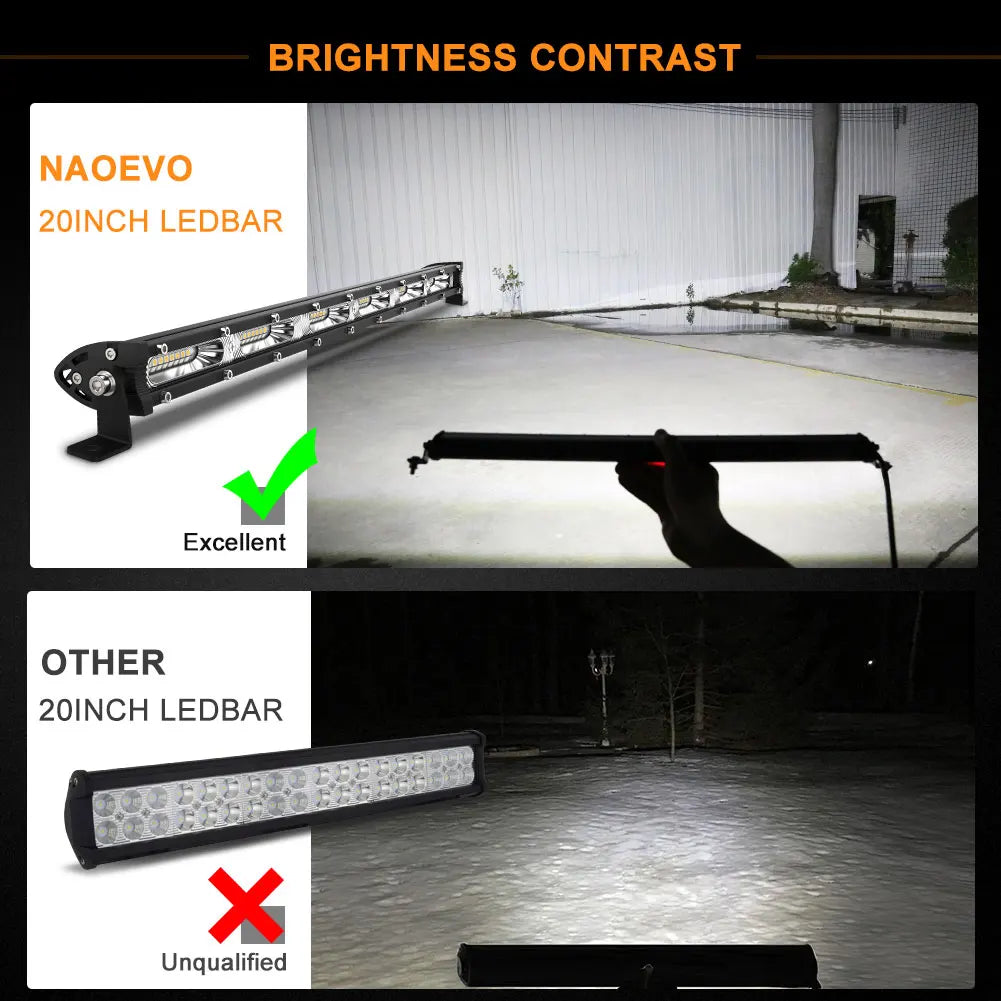 NAOEVO 7" 13" 20" inch Ultra Slim Barra Led light bar 12V 24V Flood Led Bar 4x4 Fog For Car Truck  ATV Jeep Off road Light Bar