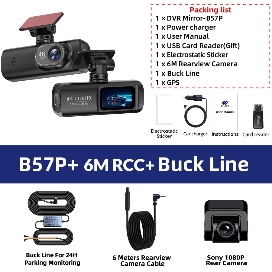 Dash Cam for Cars 4K Car Dvr Support 1080P Rear View Cam Video Recorder GPS WIFI Car Camera Night Vision 24H Parking Monitor
