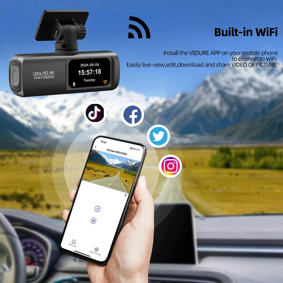 Dash Cam for Cars 4K Car Dvr Support 1080P Rear View Cam Video Recorder GPS WIFI Car Camera Night Vision 24H Parking Monitor
