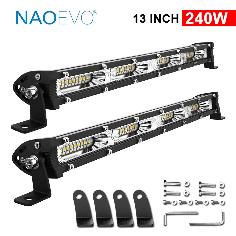 NAOEVO 7" 13" 20" inch Ultra Slim Barra Led light bar 12V 24V Flood Led Bar 4x4 Fog For Car Truck  ATV Jeep Off road Light Bar