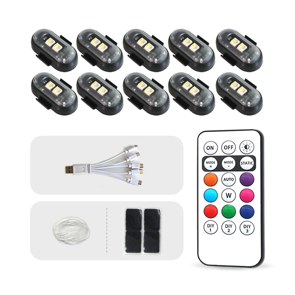 4/10x Car LED Light Multifunctional Car LED Warning Light, Rechargeable Wireless Car Light with Remote Control, Decorative Light