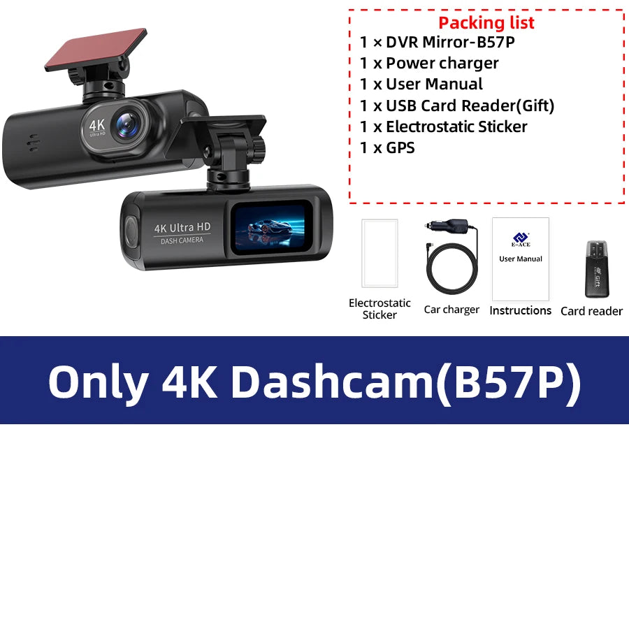 Dash Cam for Cars 4K Car Dvr Support 1080P Rear View Cam Video Recorder GPS WIFI Car Camera Night Vision 24H Parking Monitor