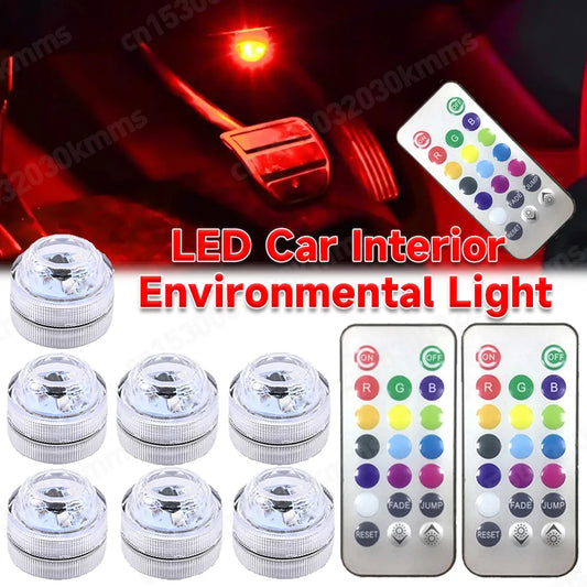 LED Car Interior Ambient Light Remote Control Decoration Auto Roof Foot Atmosphere Lamp Bicycle Tail Light Wireless Adhesive