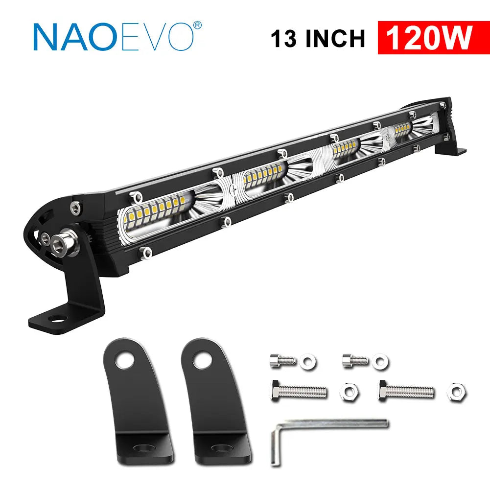 NAOEVO 7" 13" 20" inch Ultra Slim Barra Led light bar 12V 24V Flood Led Bar 4x4 Fog For Car Truck  ATV Jeep Off road Light Bar